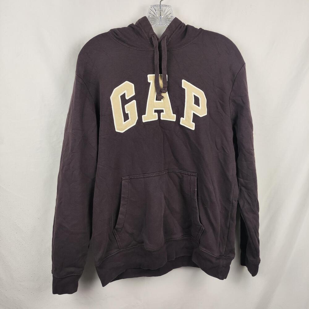 Gap Hoodie Mens Small Brown Fleece Pullover GAP Logo Kangaroo Pocket Sweatshirt